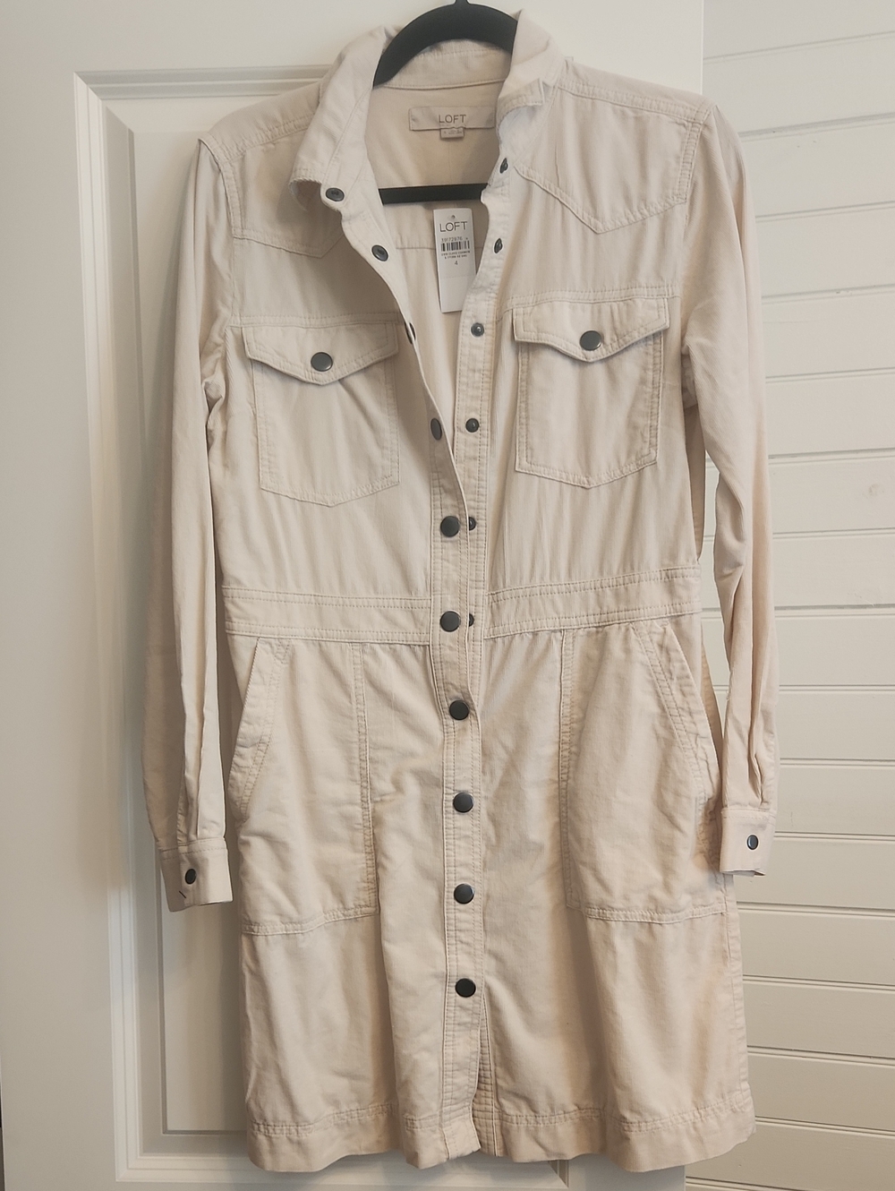 LOFT Cream Button-Front Utility Shirtdress Jacket